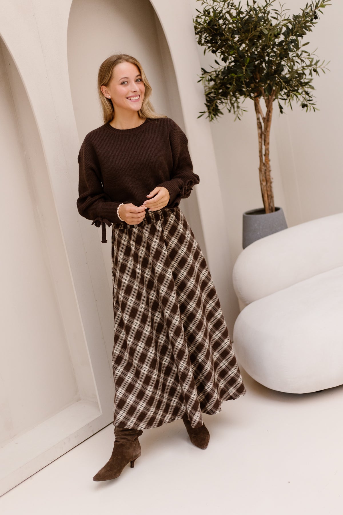 Hazel Check Skirt Brown
