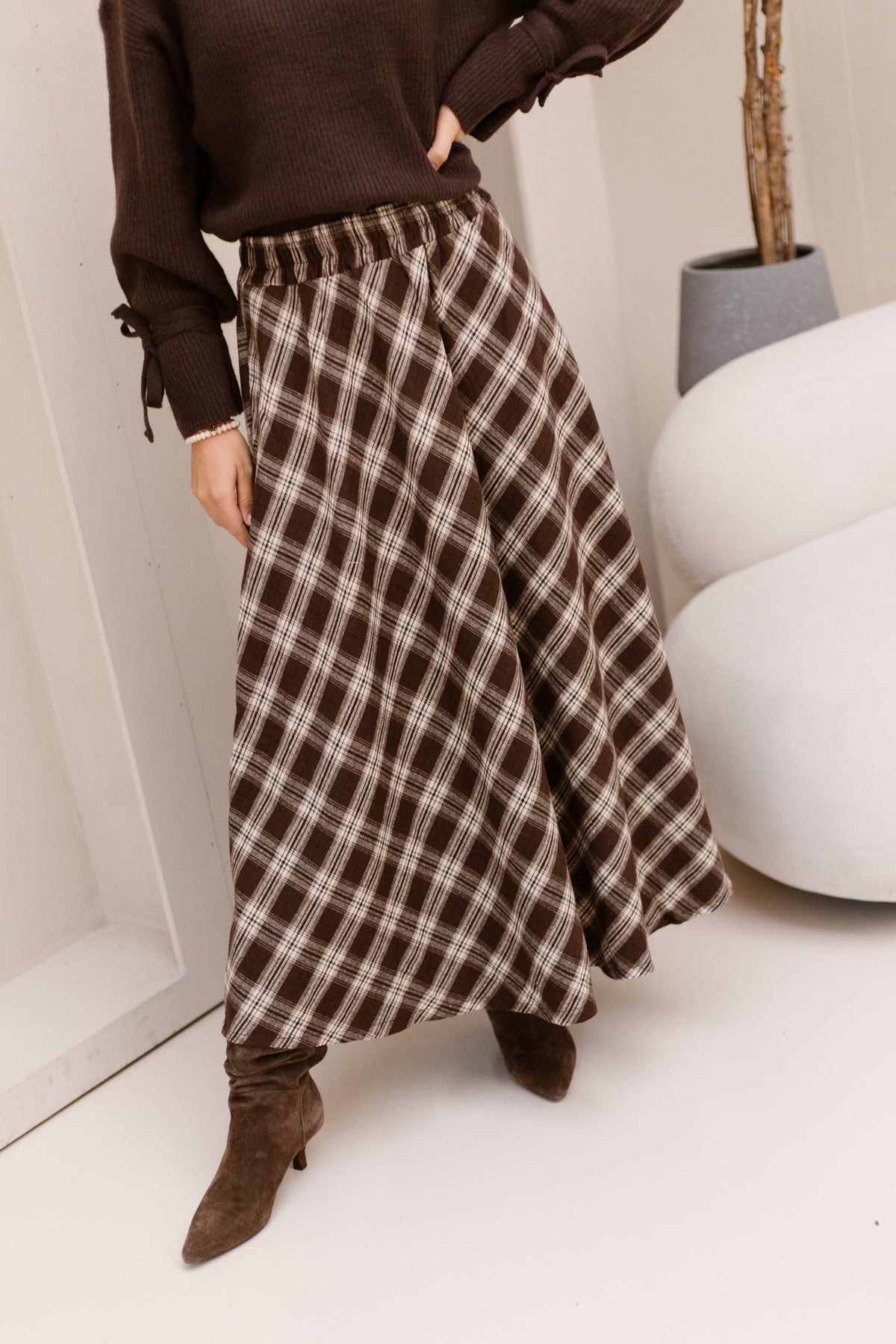 Hazel Check Skirt Brown