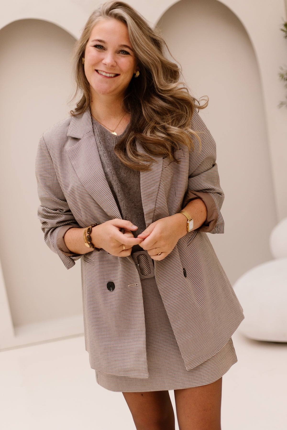 YASChekka LS Oversize Blazer Black-Check