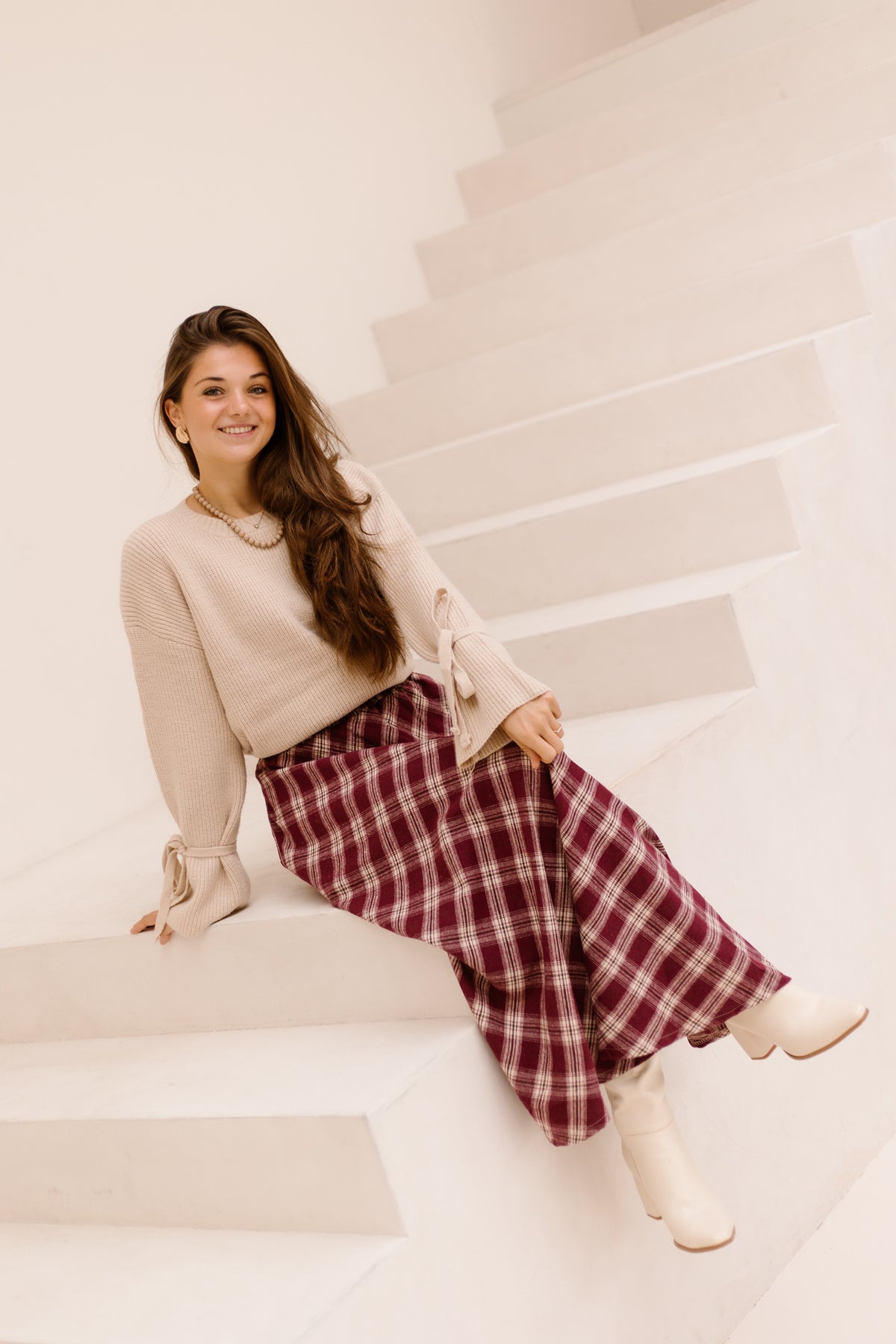 Hazel Check Skirt Bordeaux
