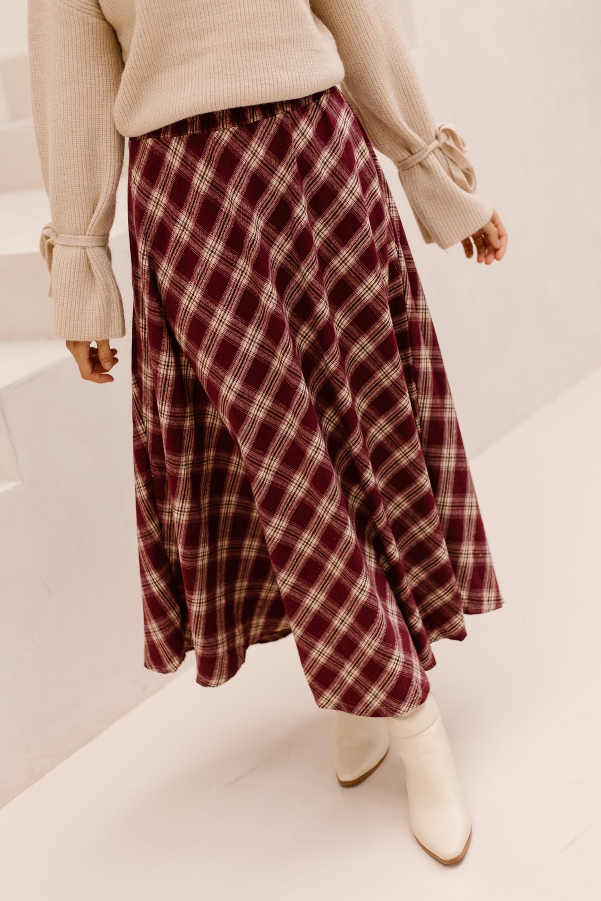 Hazel Check Skirt Bordeaux