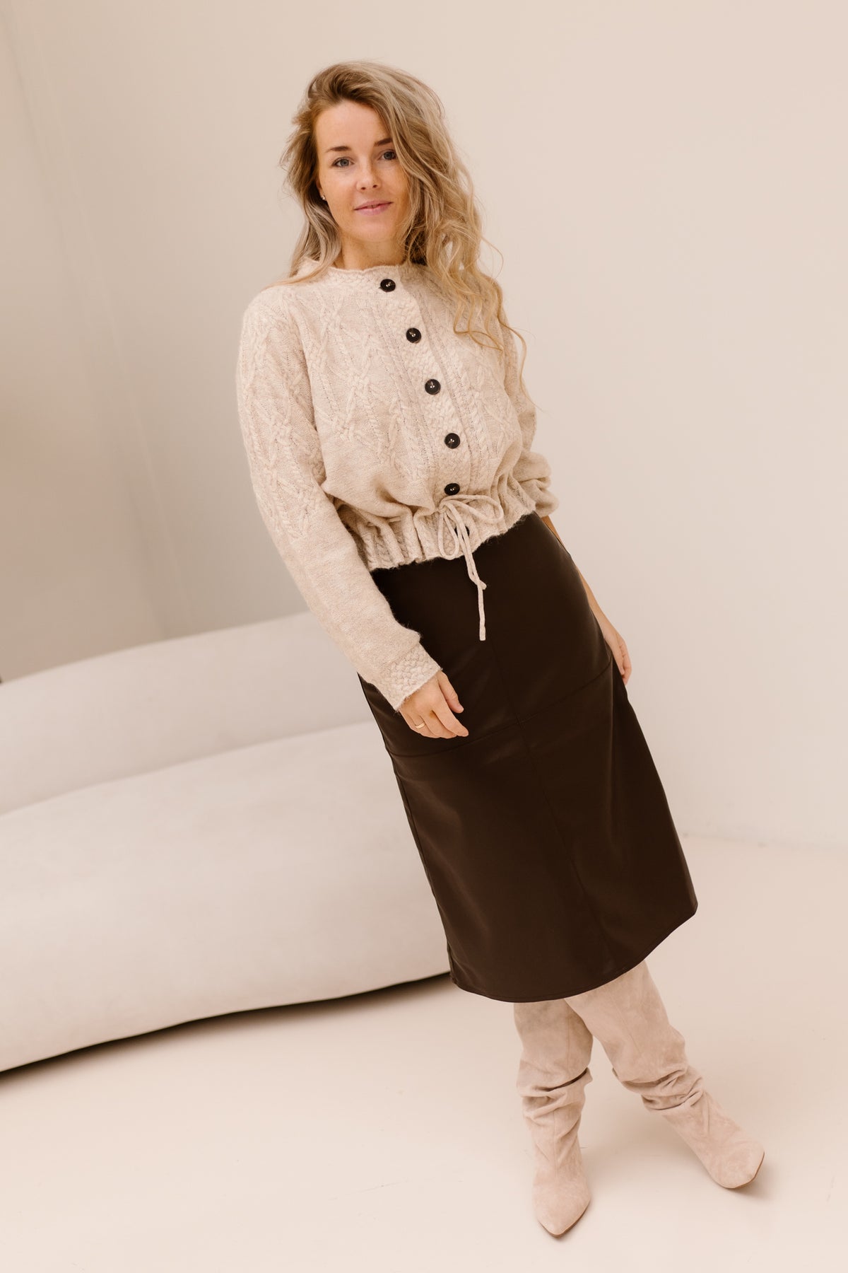 Objgunvi L/S Knit Cardigan Macadamia /Melange
