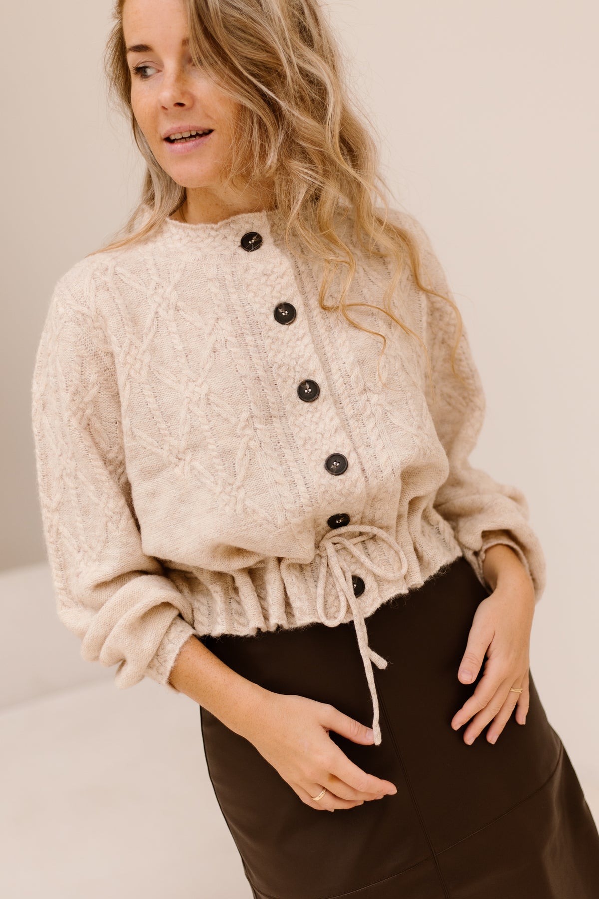 Objgunvi L/S Knit Cardigan Macadamia /Melange