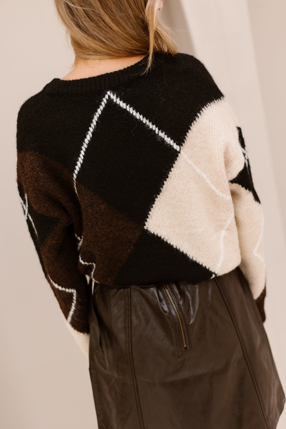 Trui ruit beige-zwart