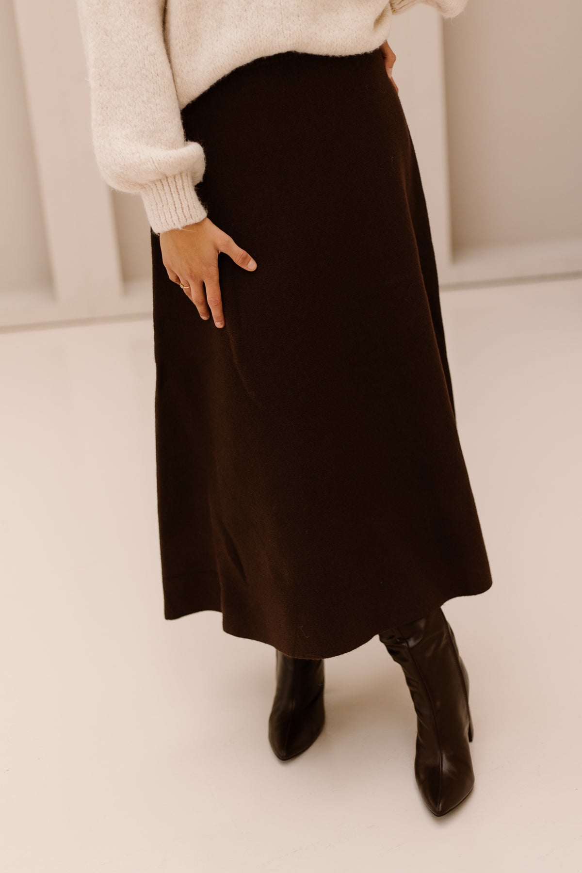 Objitone HW Knit Ankle Skirt Seal Brown/Melange