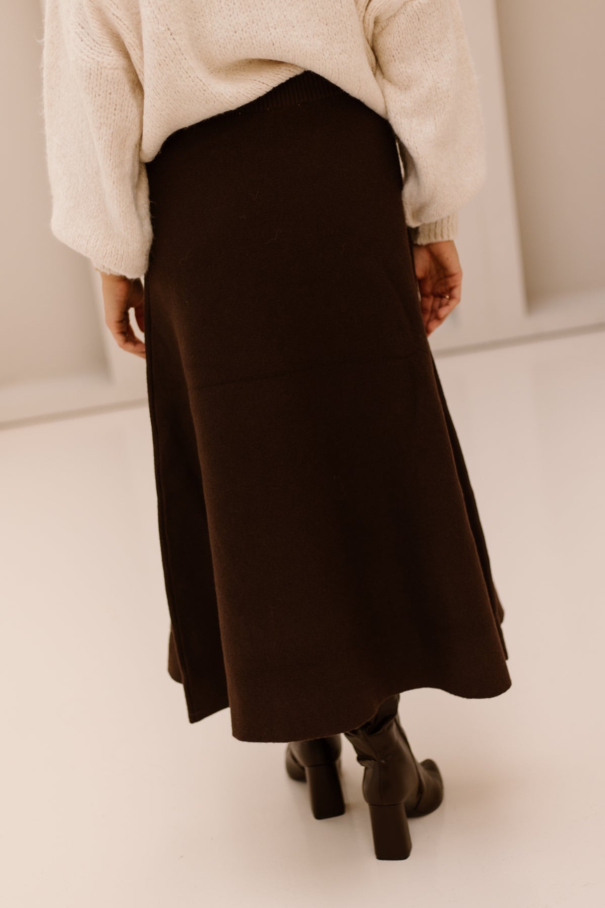 Objitone HW Knit Ankle Skirt Seal Brown/Melange