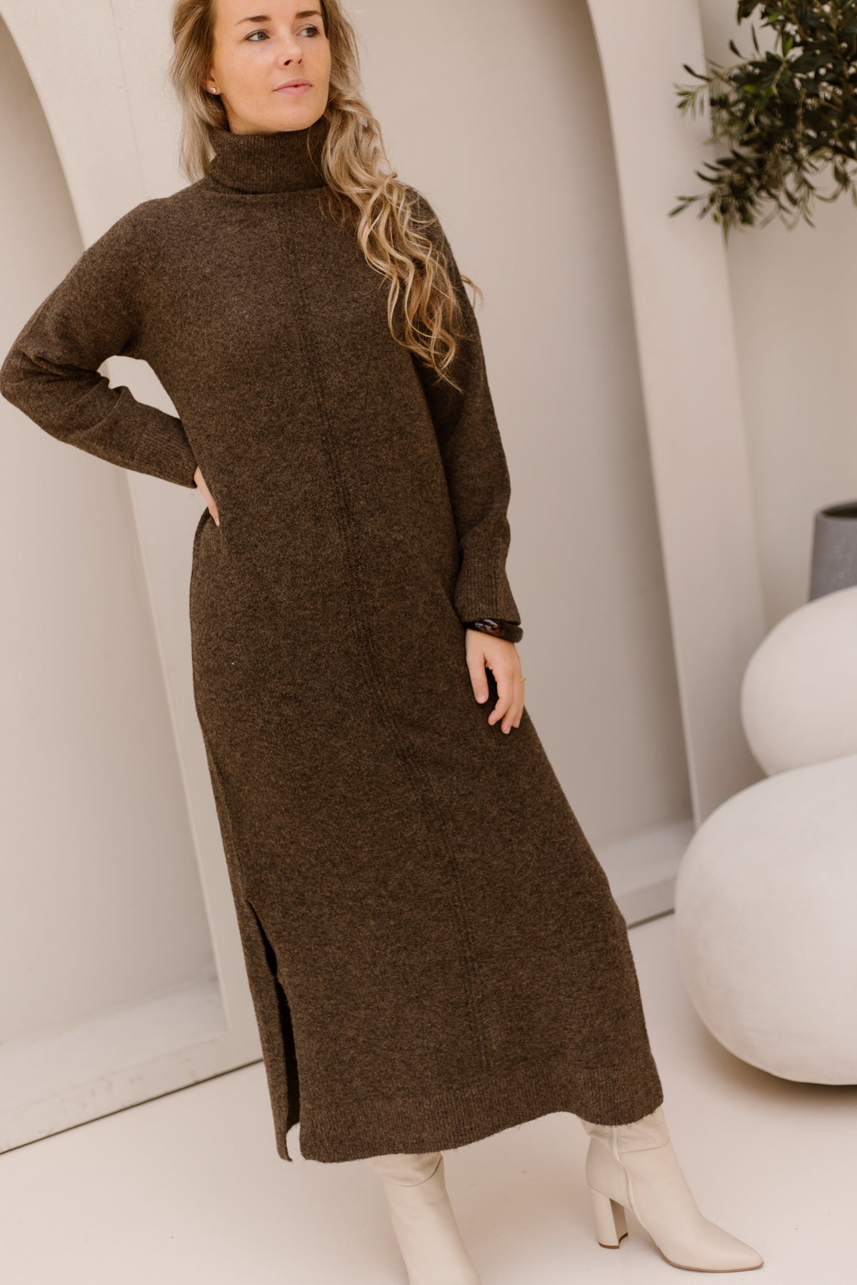 Objjuno L/S OZ Maxi Dress Morel/Melange