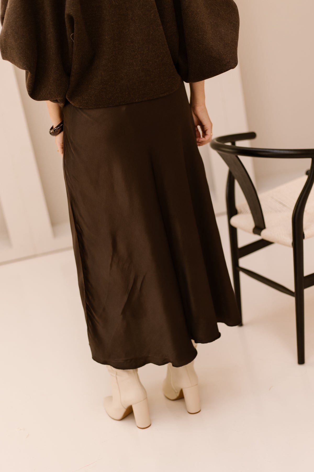 Satinlook rok brown