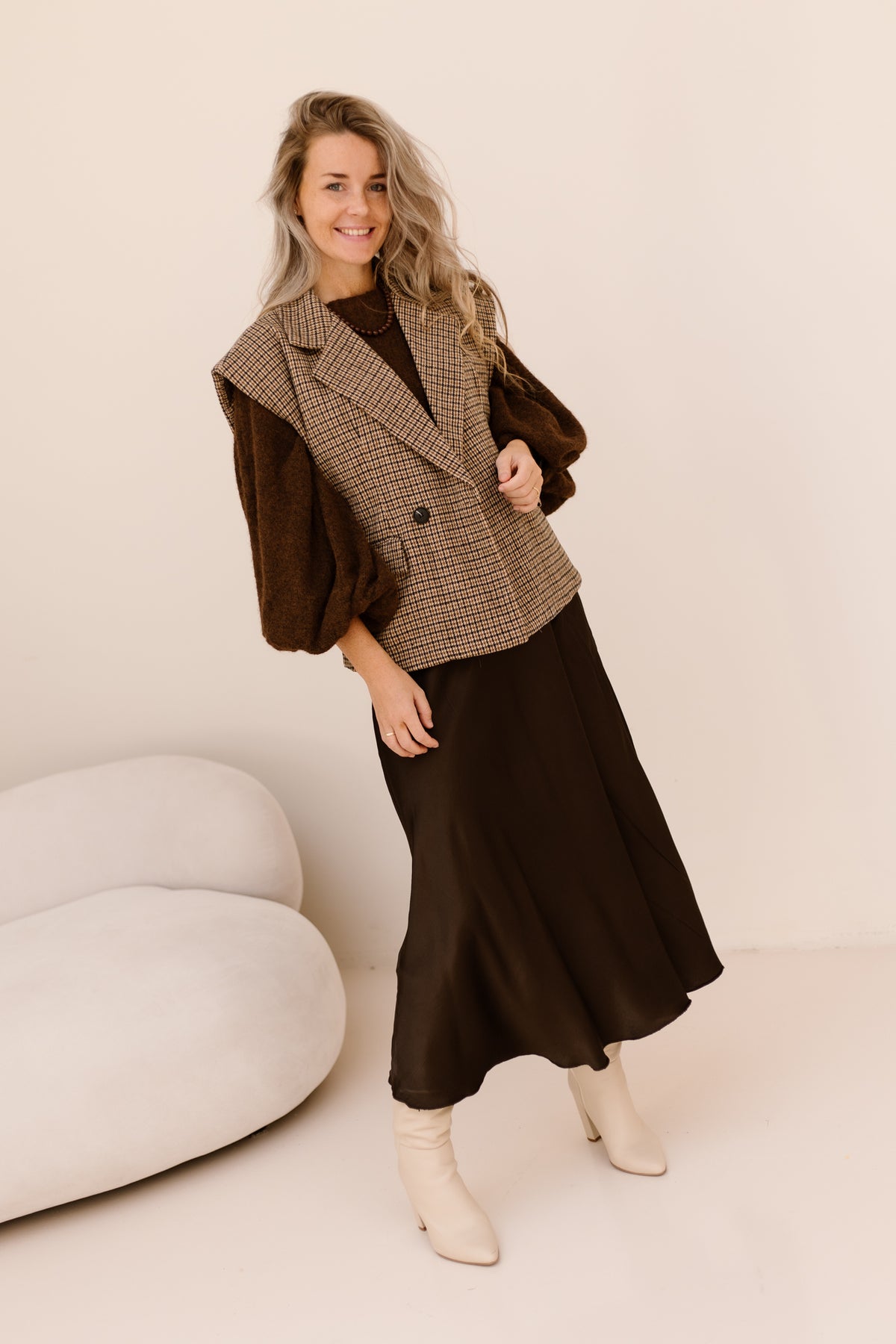 Ruit gilet Camel/black