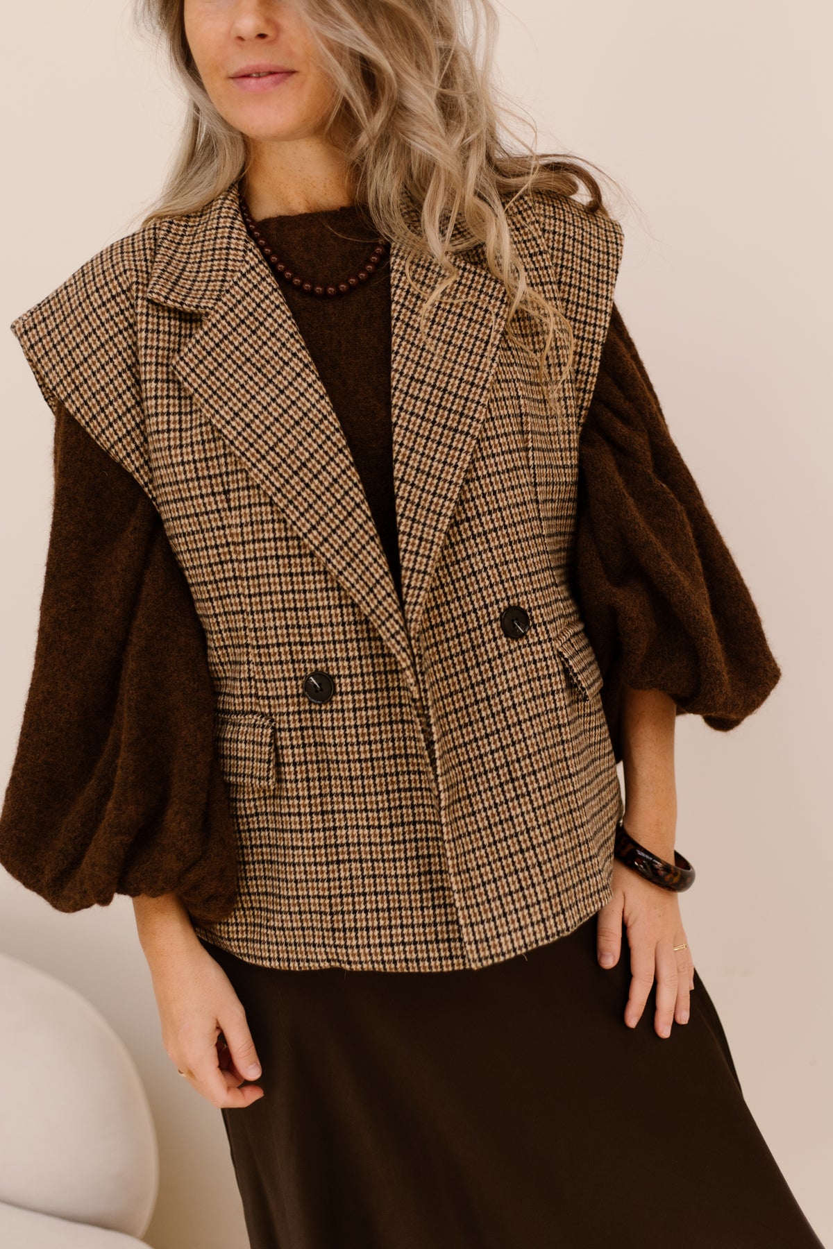 Ruit gilet Camel/black