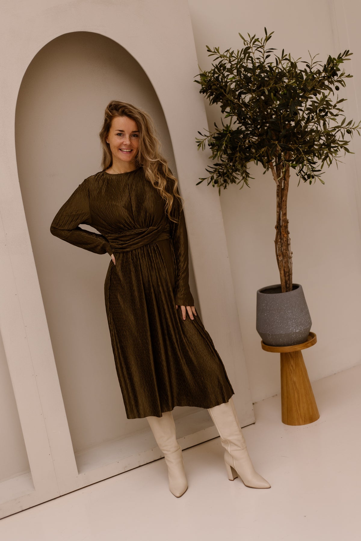 YASOtolinda LS Midi Dress Capers