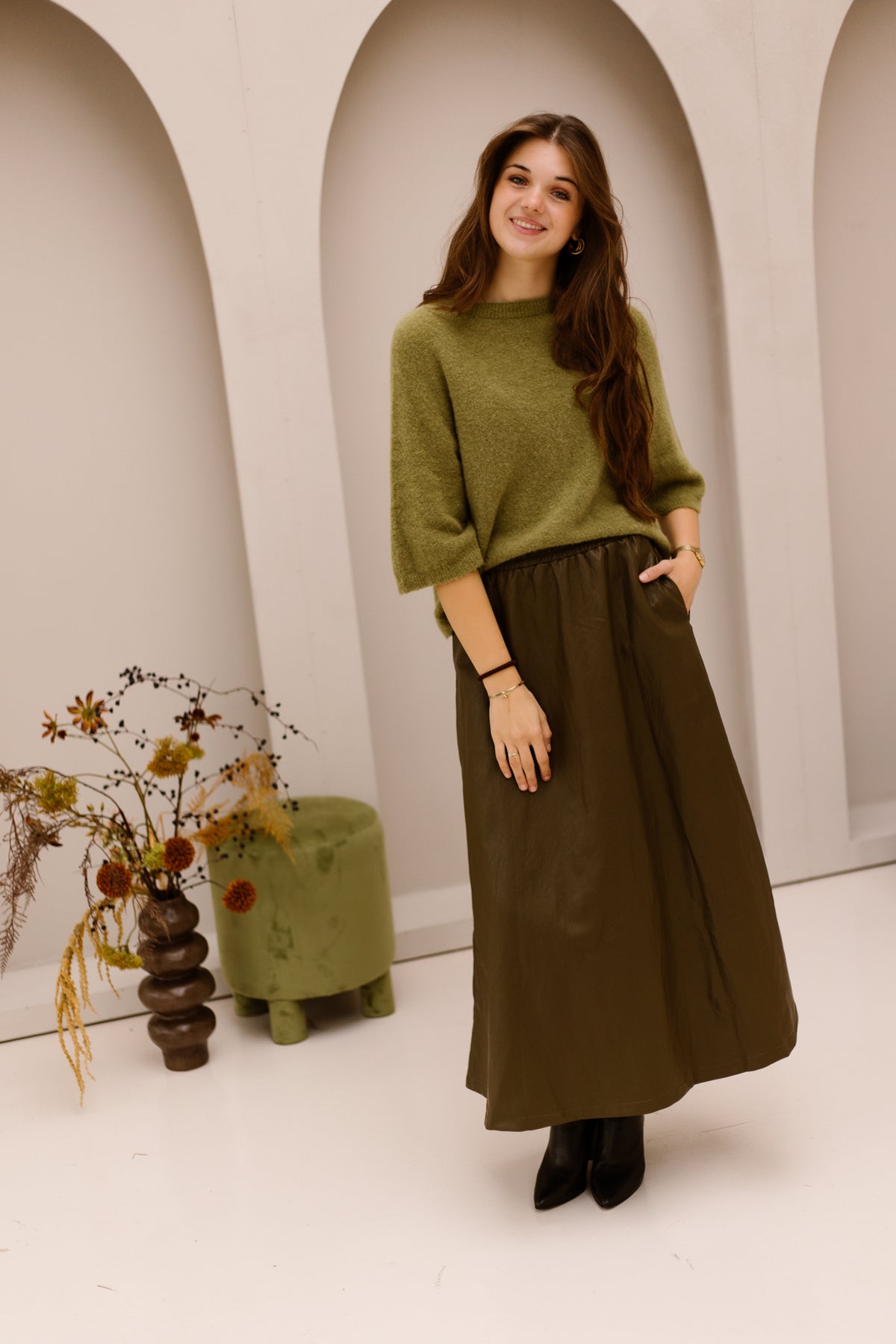 Celine leather skirt green