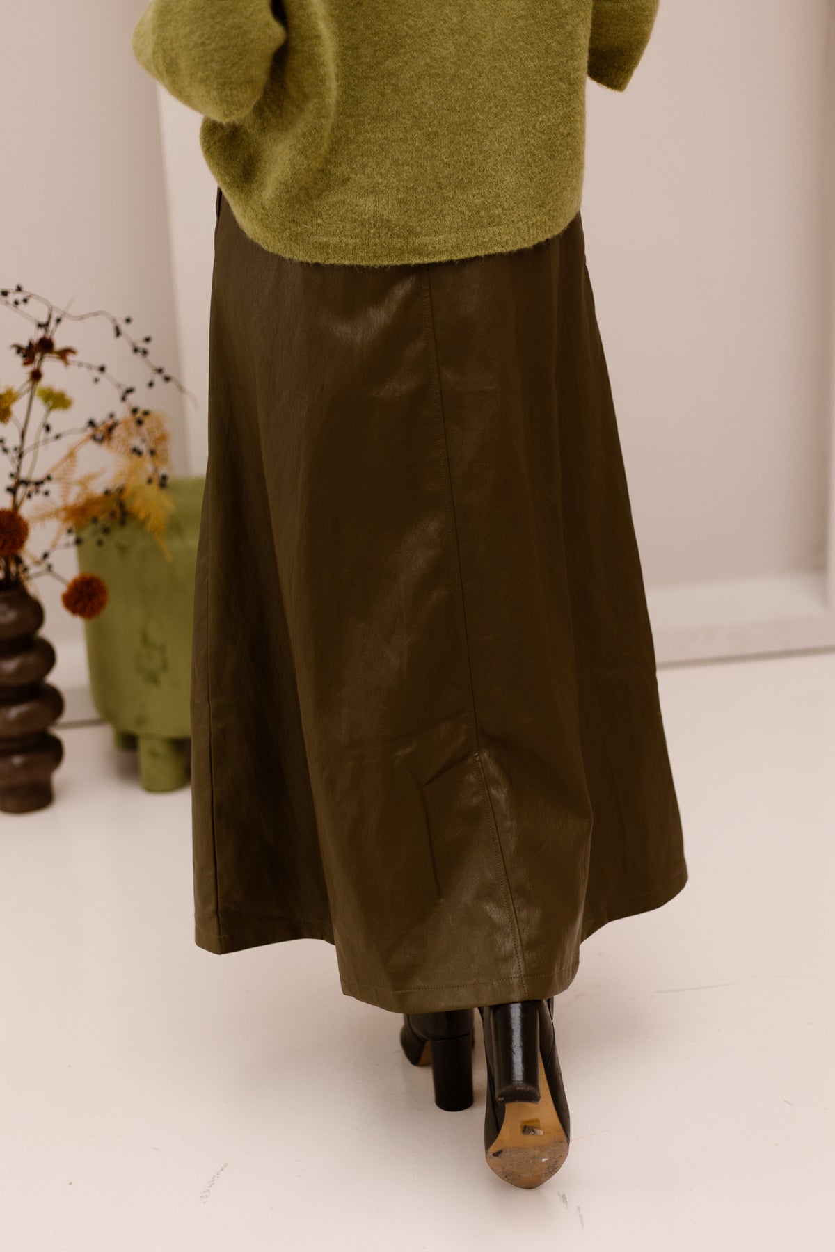Celine leather skirt green