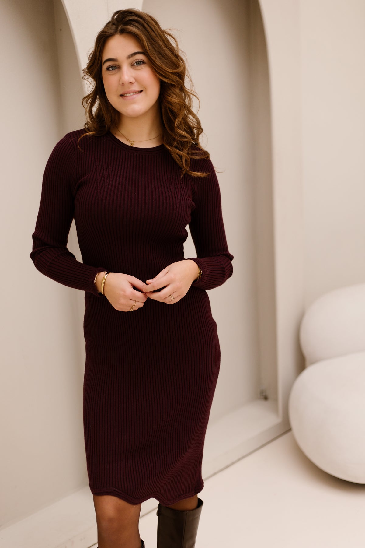Fientje rib dress plum