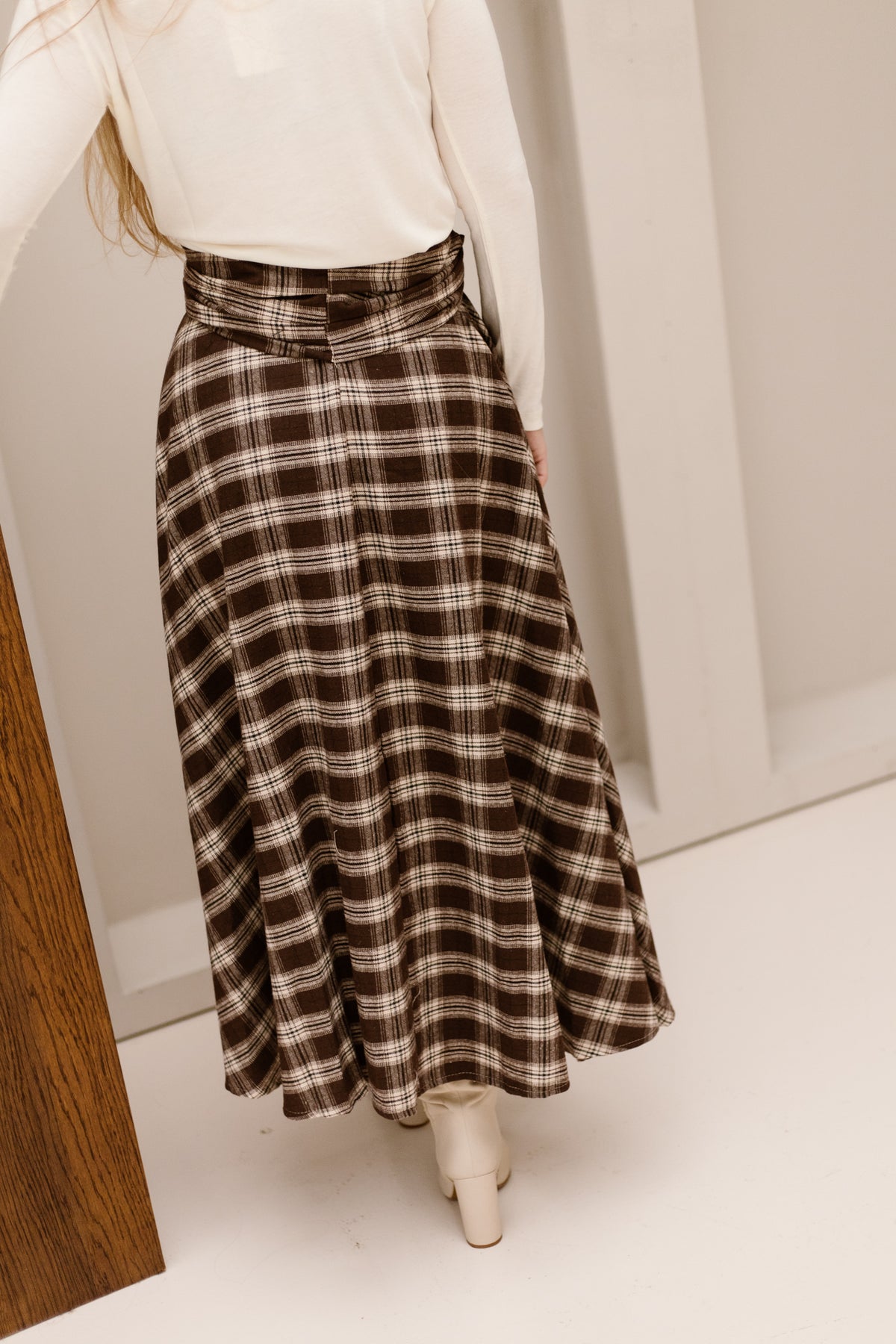 Hasse bow skirt check brown
