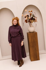Objliva M/W Long Skirt Plum/Check