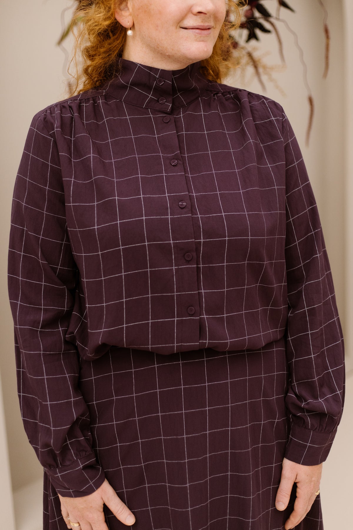 Objliva L/S Shirt Plum/Check