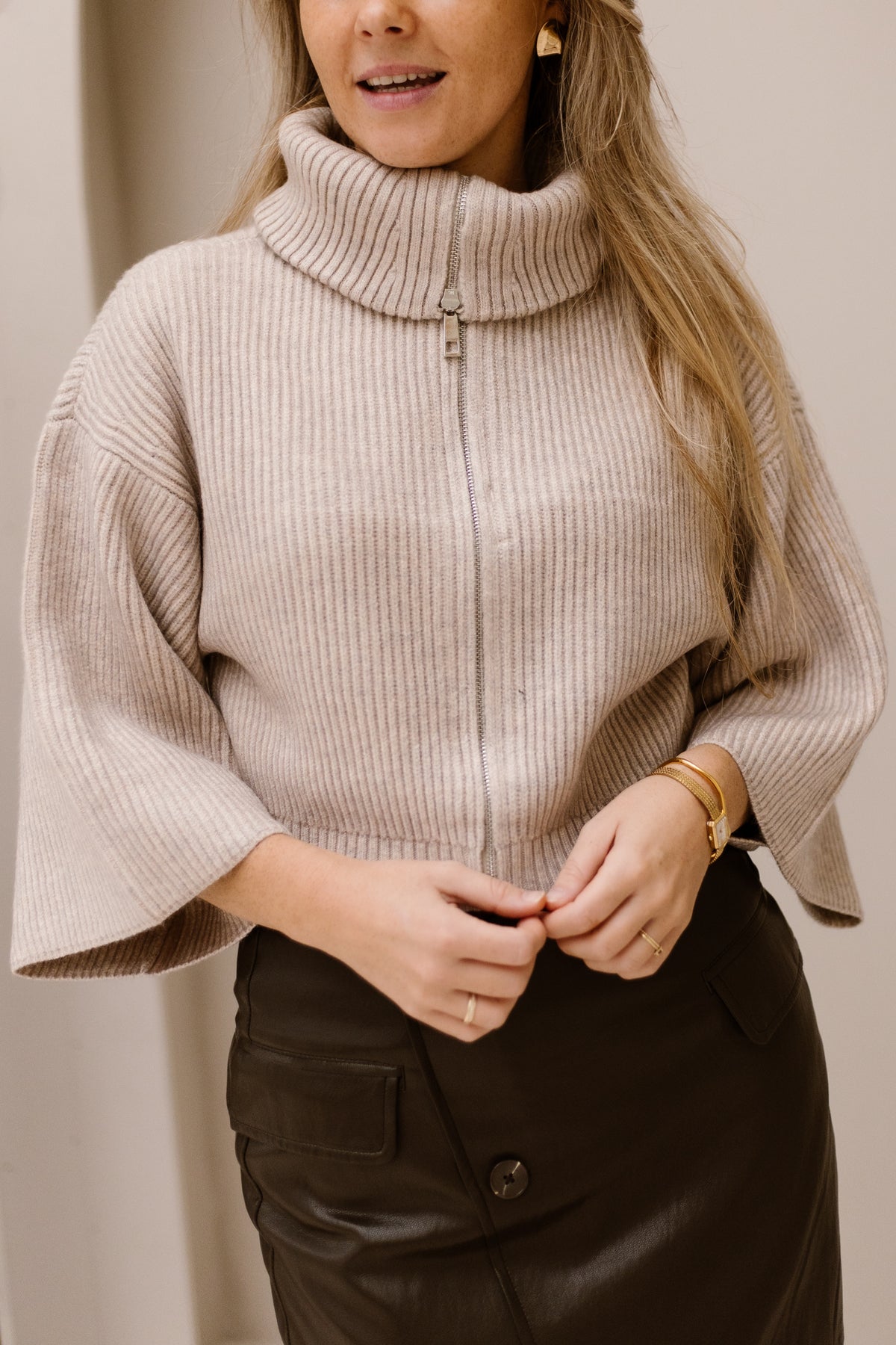 RowCC zip knit bone