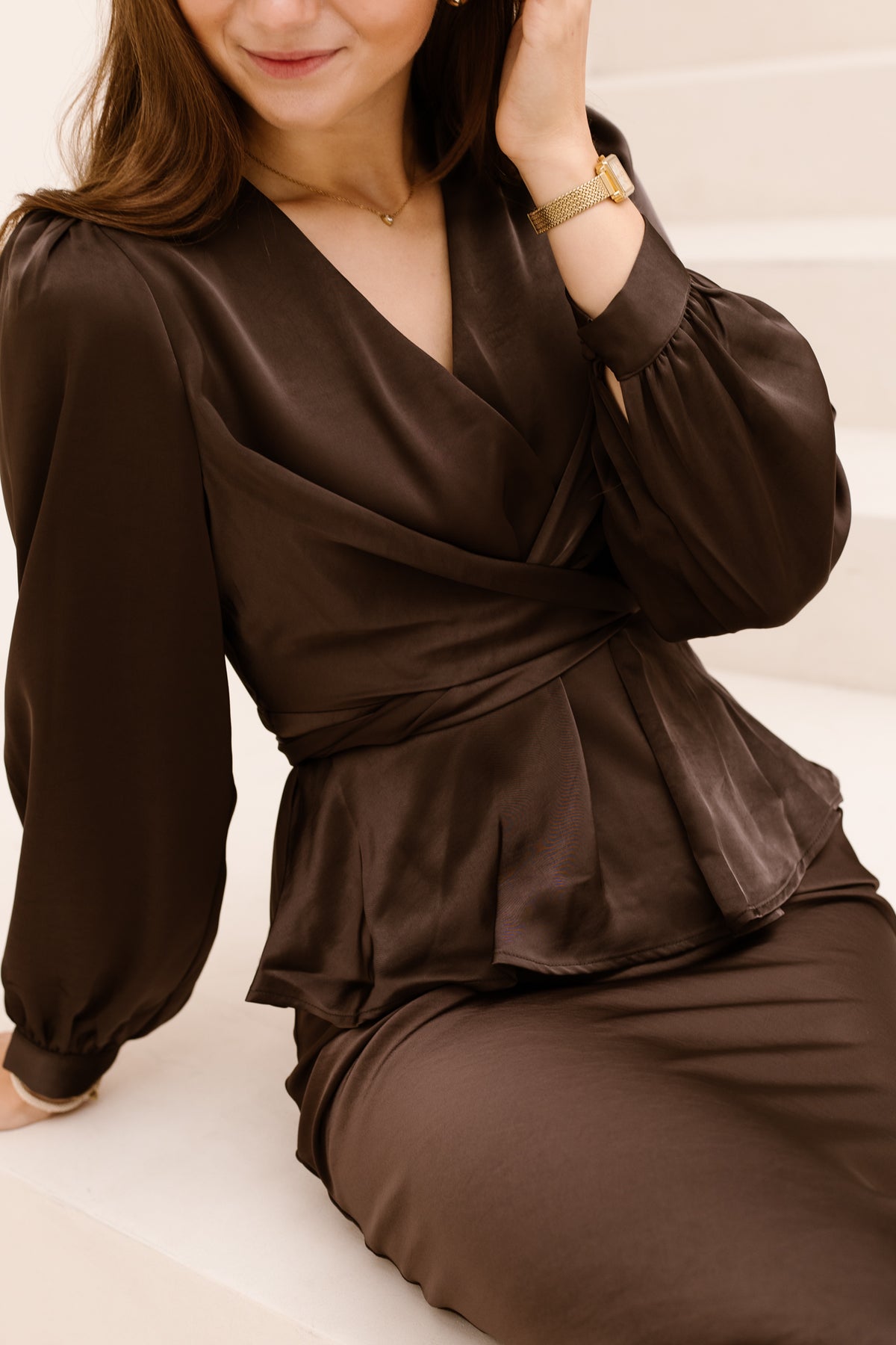 Rista Heavy Sateen blouse Dark Brown