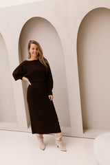 Dress Long Boatneck Knit Dark Coffee 18708