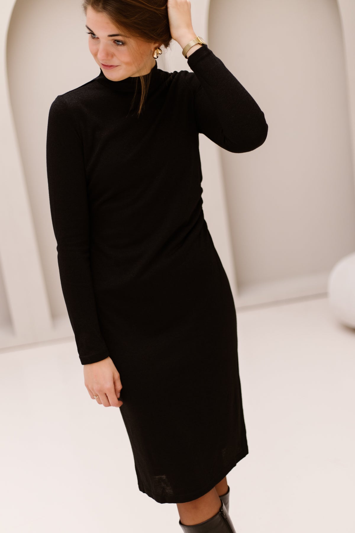 Dress Gathering Lurex Stretch Black 28701