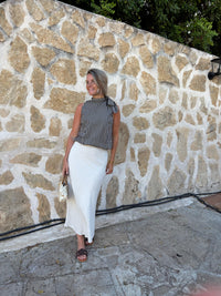 Veda wide stripe top dark brown