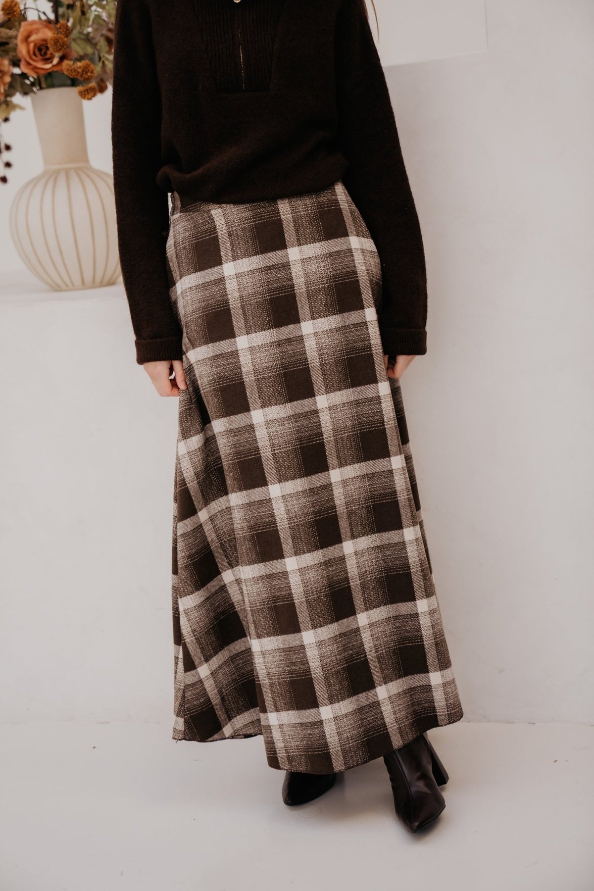 Aaltje long check skirt brown - Bij Keesje - Bij Keesje - Rok