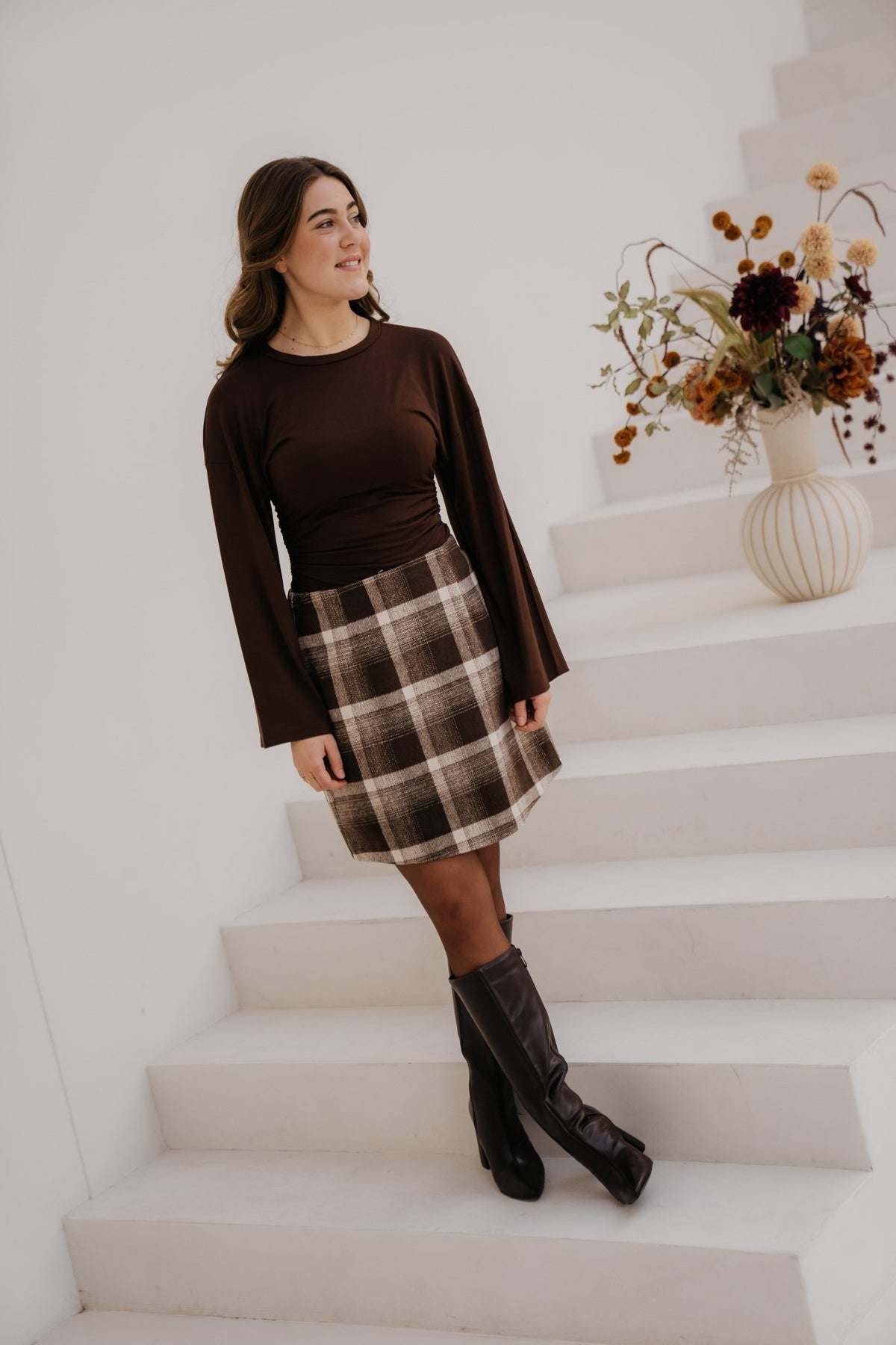 Aaltje short check skirt brown - Bij Keesje - Bij Keesje - Rok