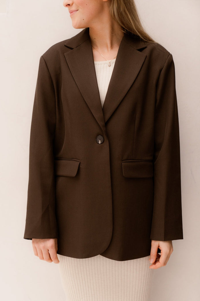 Aarielle Structure Blazer Dark Brown - Bij Keesje - Neo Noir
