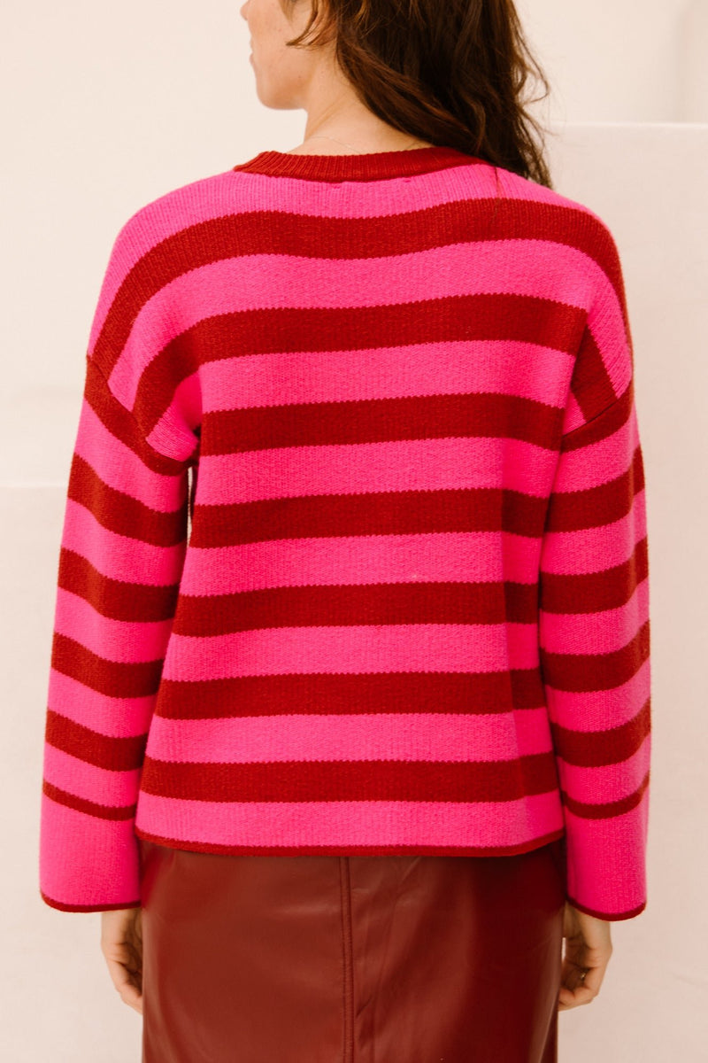 Adella sweater striped burgundy/fuchsia - Bij Keesje - Bij Keesje