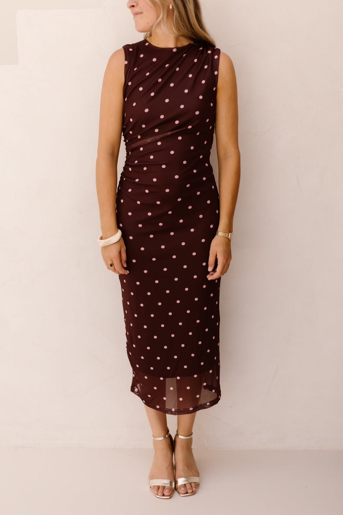 Adriana mesh polkadot dress bordeaux - Bij Keesje - Bij Keesje - Jurk