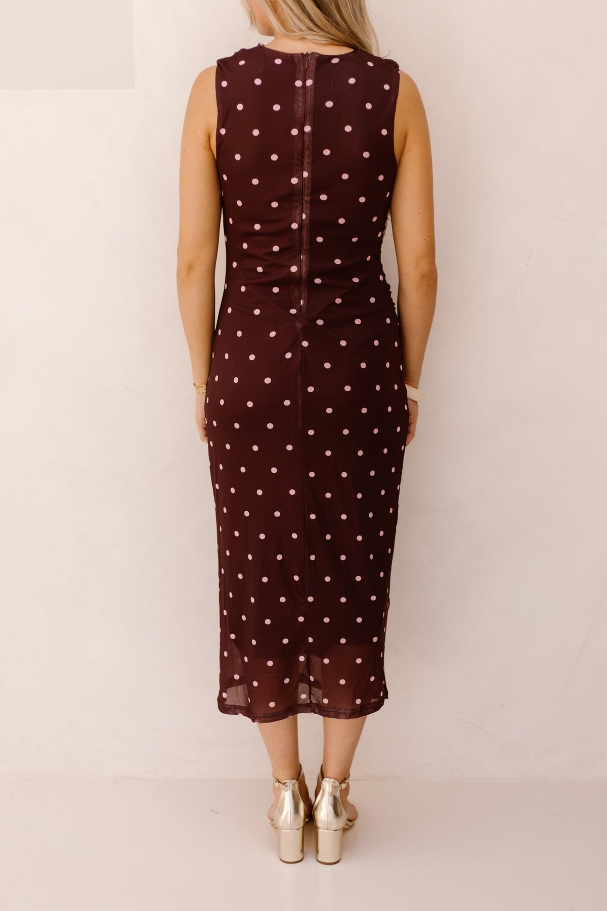 Adriana mesh polkadot dress bordeaux - Bij Keesje - Bij Keesje - Jurk