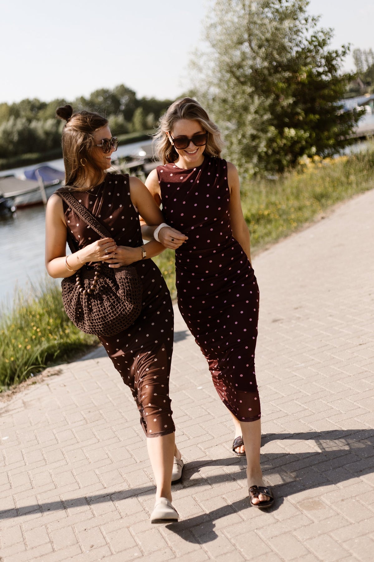 Adriana mesh polkadot dress bordeaux - Bij Keesje - Bij Keesje - Jurk