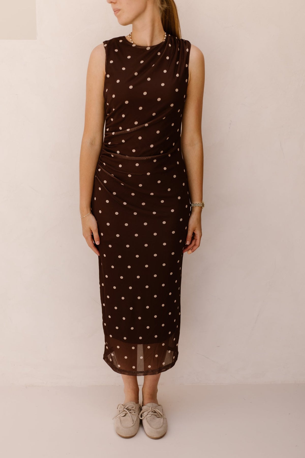 Adriana mesh polkadot dress bruin - Bij Keesje - Bij Keesje - Jurk