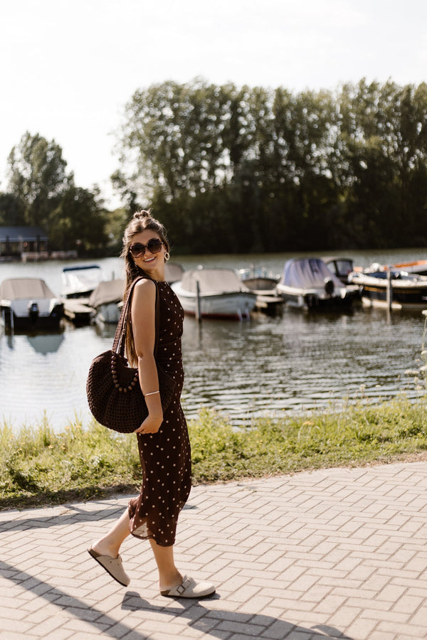 Adriana mesh polkadot dress bruin - Bij Keesje - Bij Keesje - Jurk