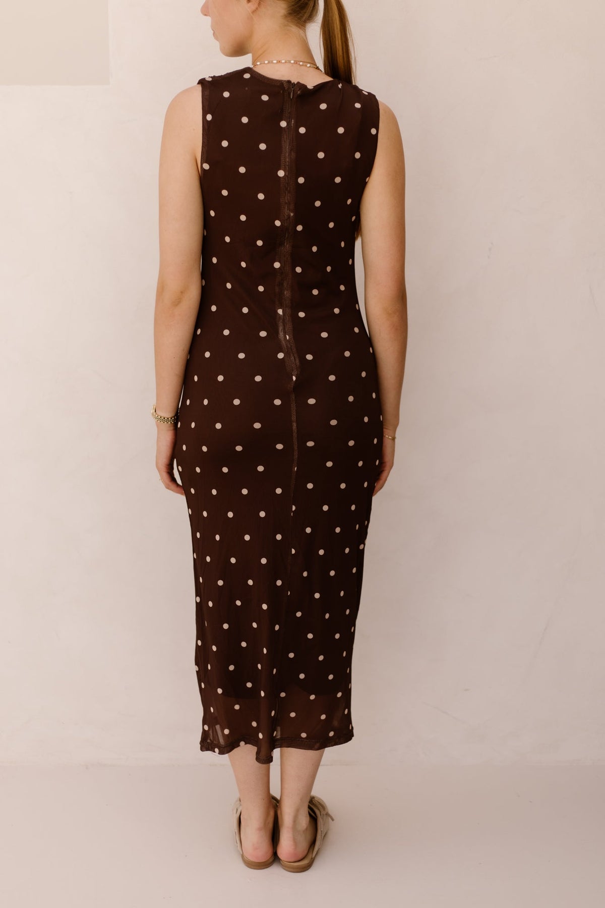 Adriana mesh polkadot dress bruin - Bij Keesje - Bij Keesje - Jurk