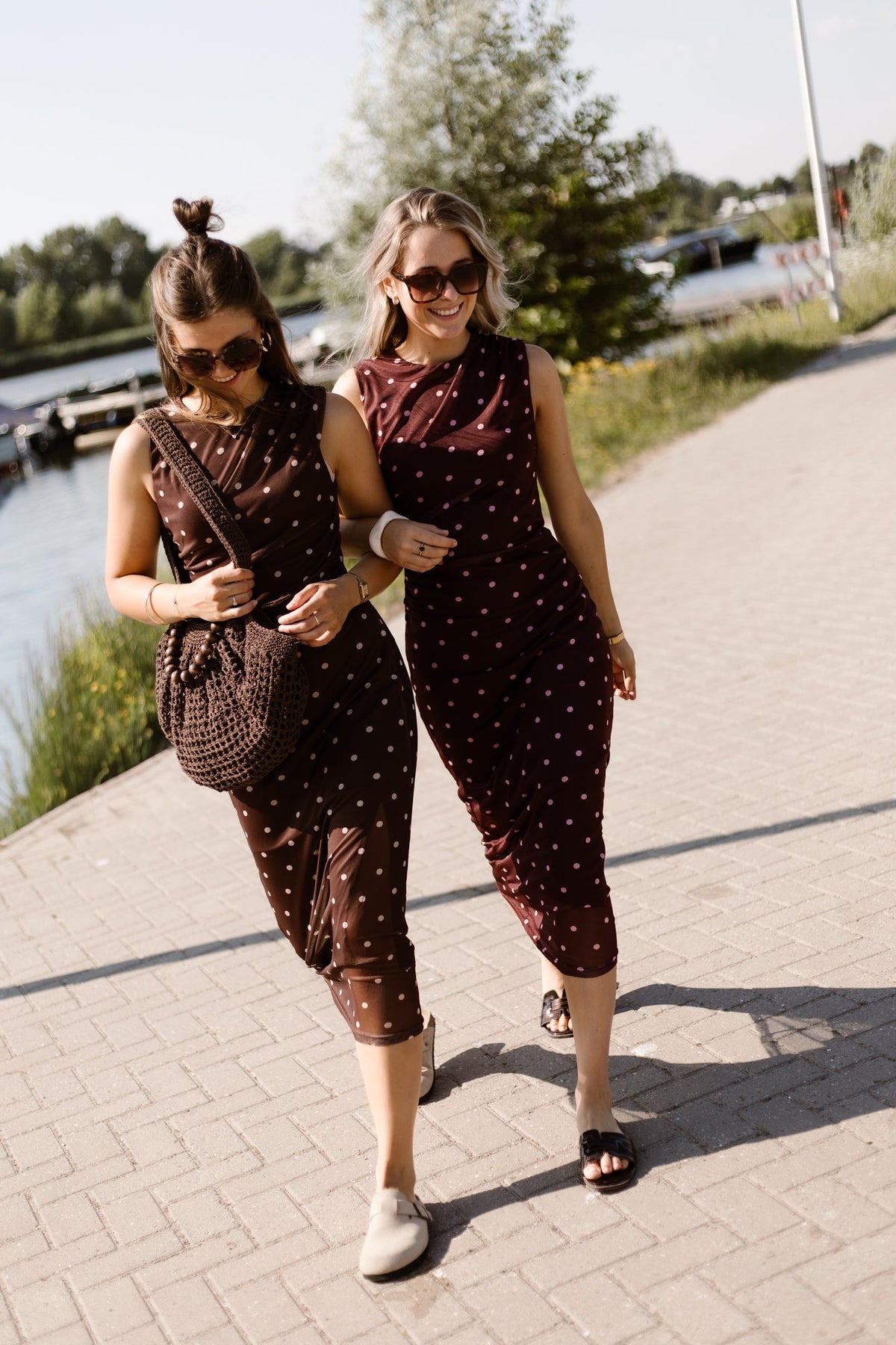 Adriana mesh polkadot dress bruin - Bij Keesje - Bij Keesje - Jurk