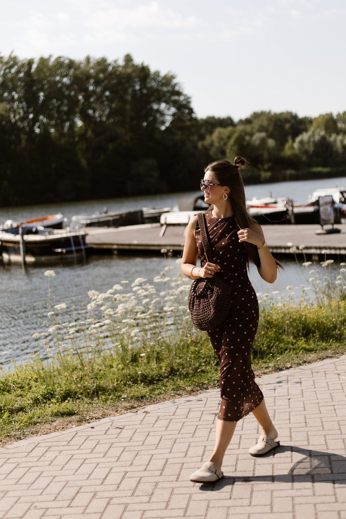 Adriana mesh polkadot dress bruin - Bij Keesje - Bij Keesje - Jurk