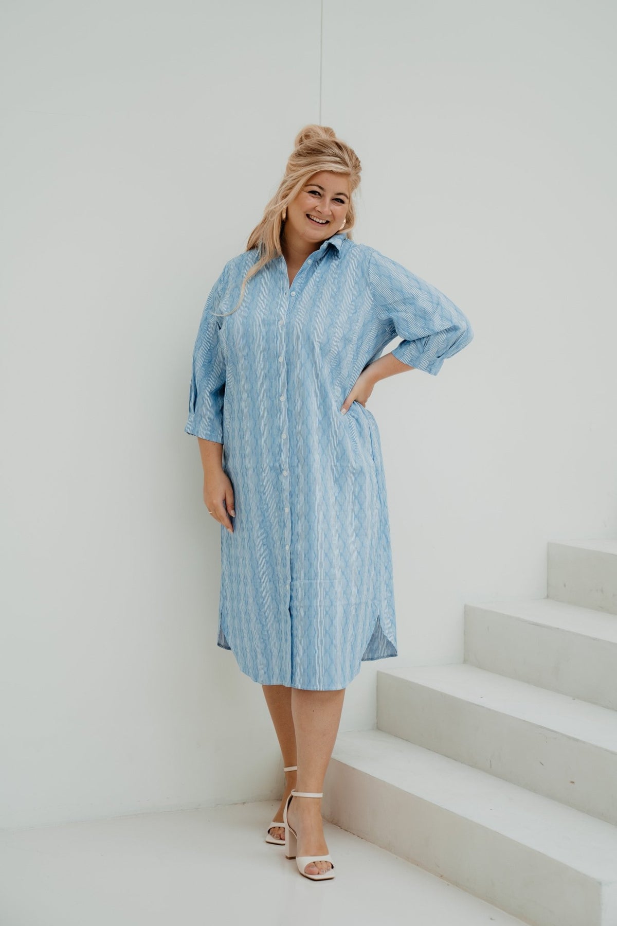 Aella dress ice blue/ off white - Bij Keesje - exxcellent - jurk