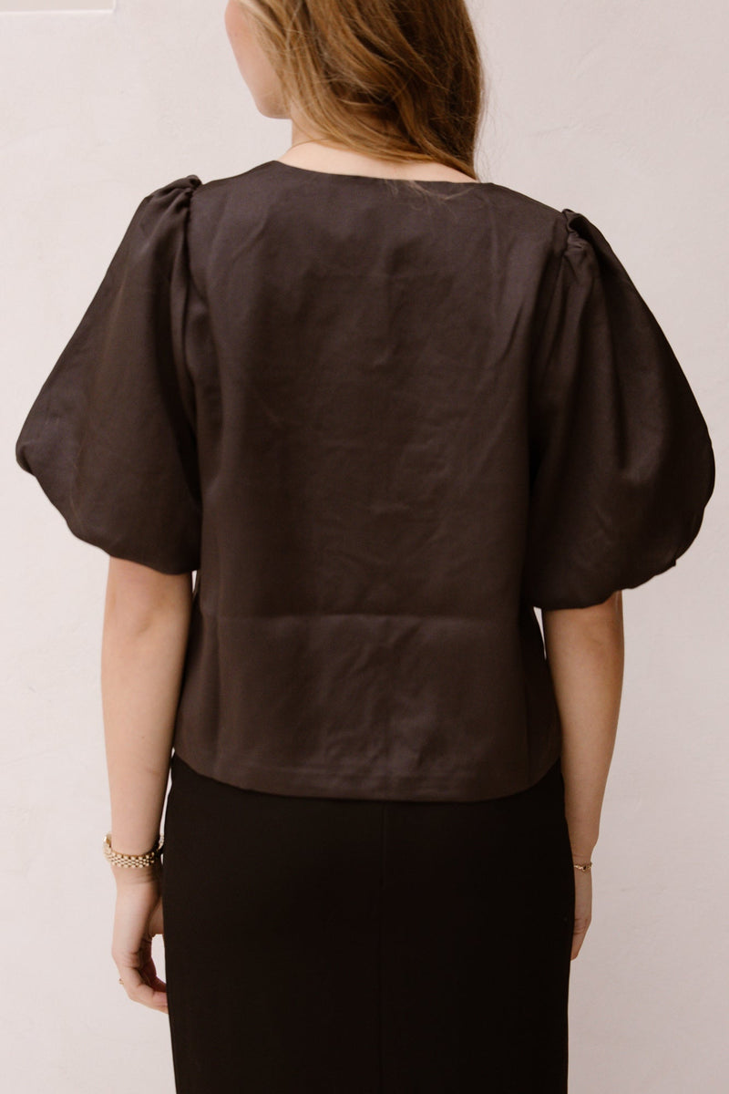 Aisa Dull Satin Blouse Brown - Bij Keesje - Neo Noir