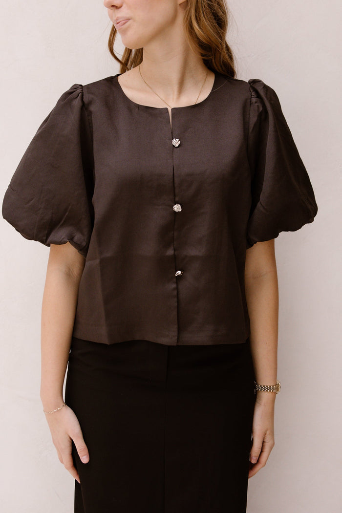Aisa Dull Satin Blouse Brown - Bij Keesje - Neo Noir