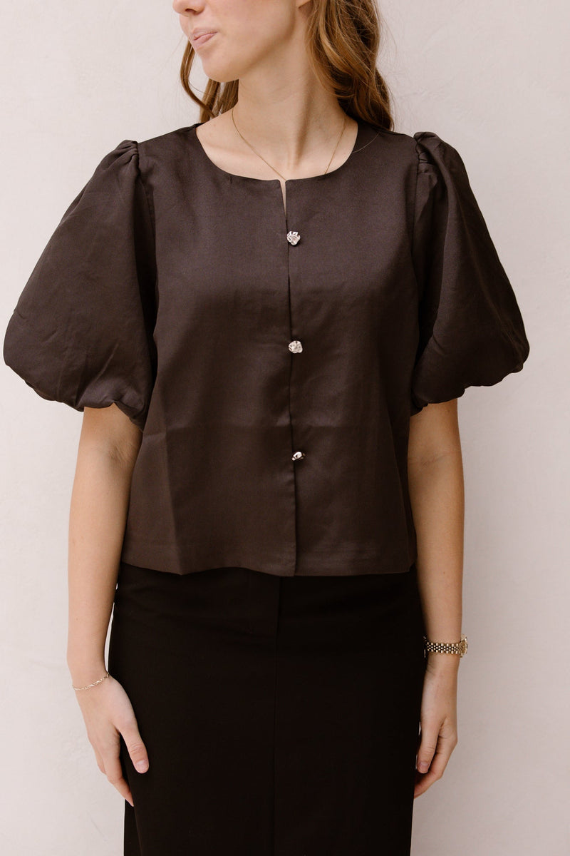 Aisa Dull Satin Blouse Brown - Bij Keesje - Neo Noir