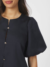Aisa dull satin blouse navy - Bij Keesje - Neo Noir