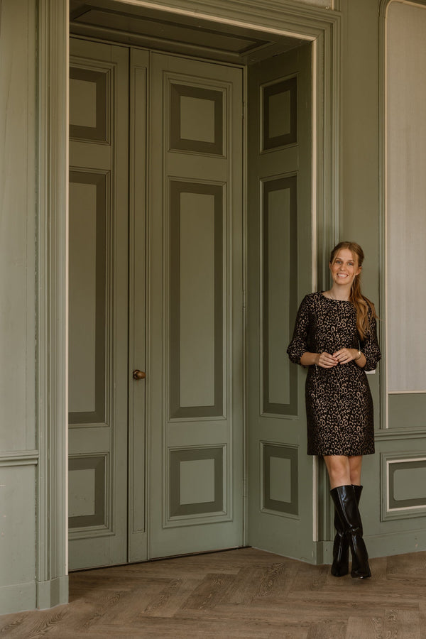 Alfa leopard dress black gold - Bij Keesje - Maere