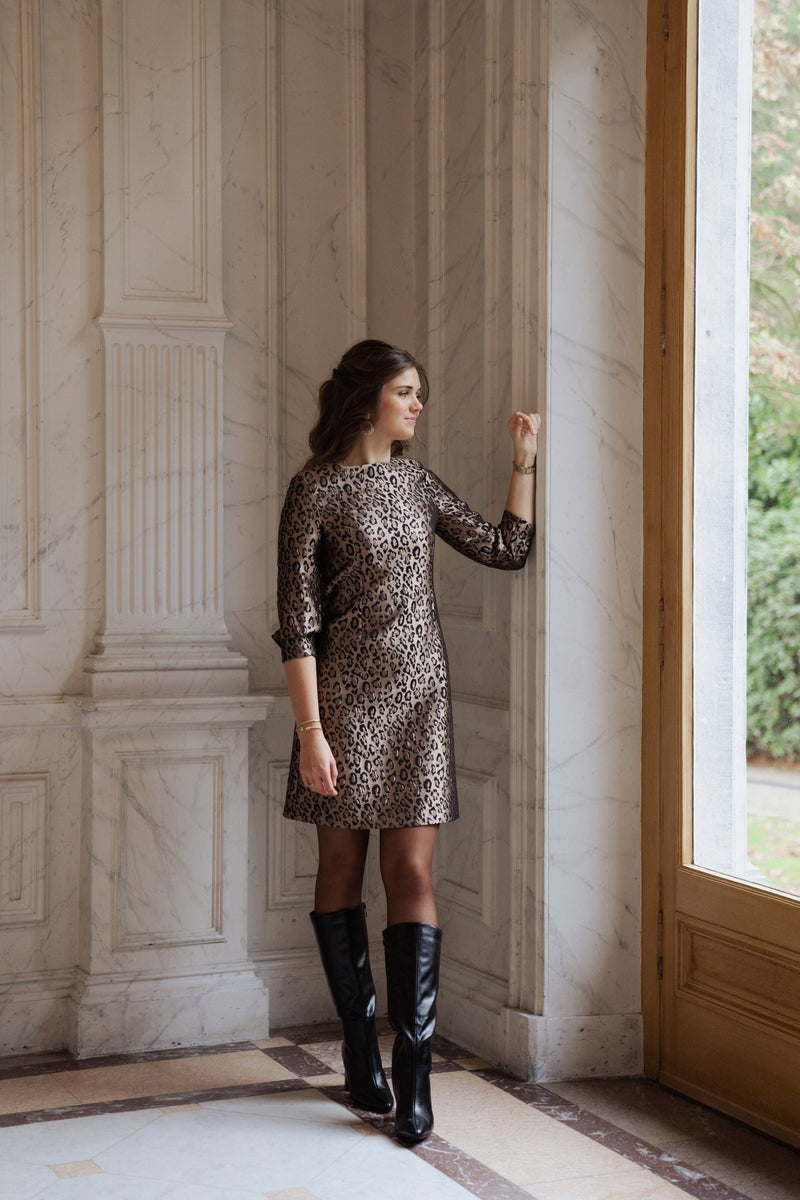 Alfa leopard dress gold black - Bij Keesje - Maere