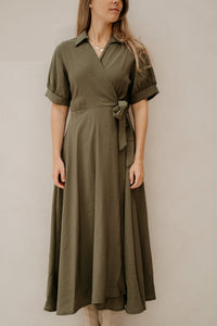 Aline wikkeljurk khaki - Bij Keesje - Bij Keesje - Jurk