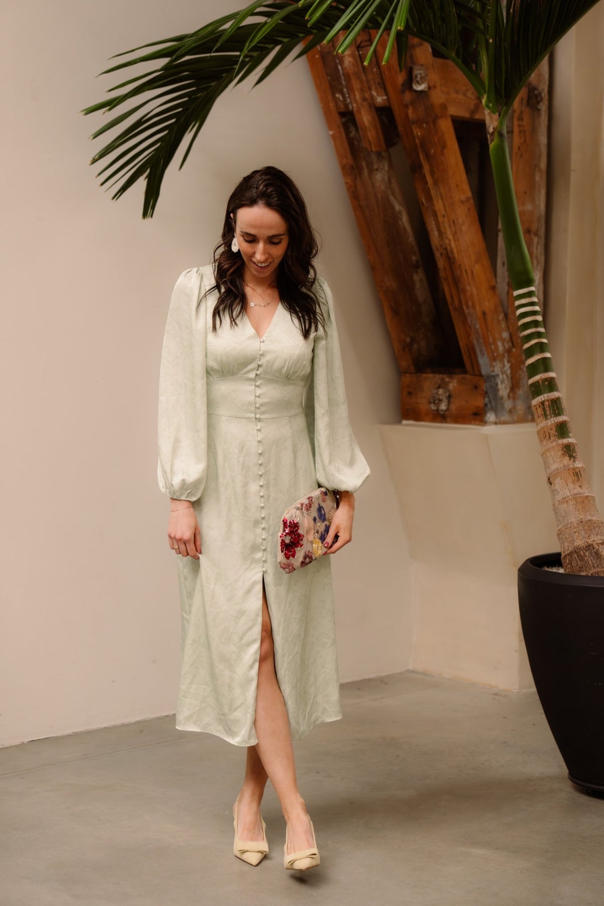 Alto pattern sateen dress light green - Bij Keesje - Neo Noir - Jurk