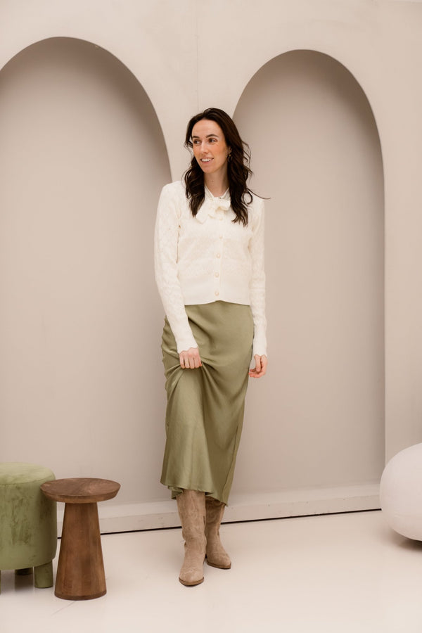 Alya bow cardigan ecru - Bij Keesje - Bij Keesje