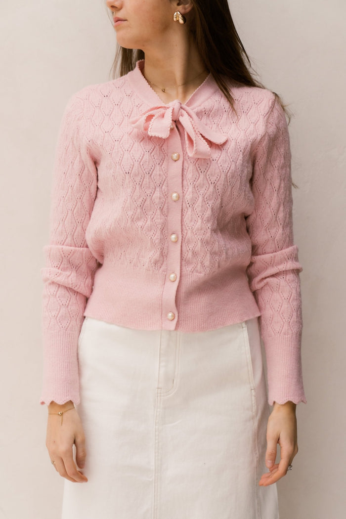 Alya bow cardigan pink - Bij Keesje - Bij Keesje
