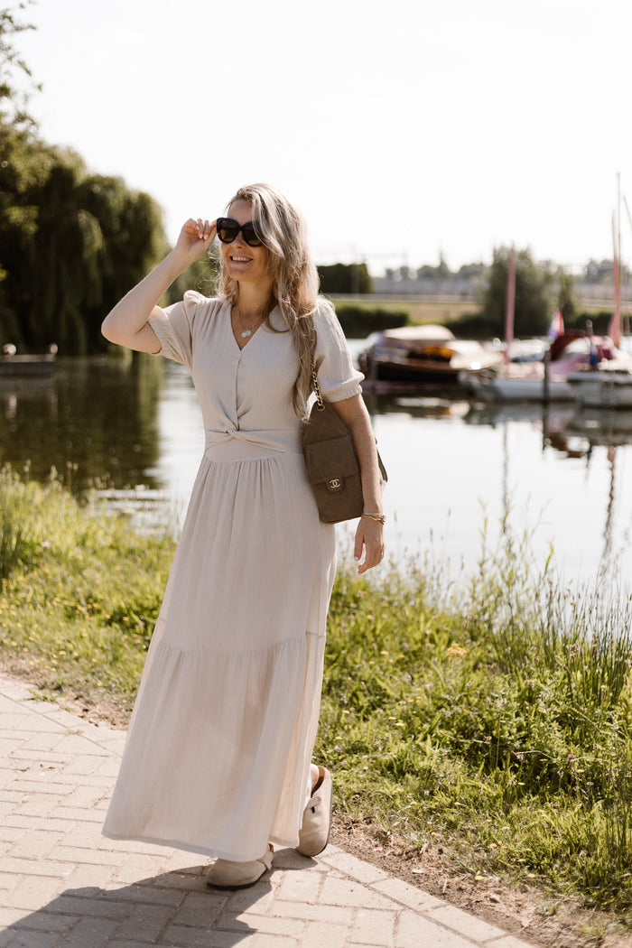 Alyssa knot dress beige - Bij Keesje - Bij Keesje - Jurk